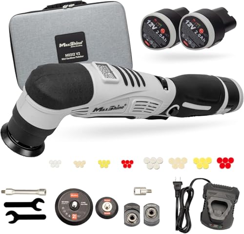Maxshine Professional Mini Cordless Polisher (M0312 V2) Kit - Portable, Lightweight (1.93 lbs), 6-Speed DA/Rotary Polisher for Auto Detailing, Scratch & Swirl Repair, Paint Protection, Gloss & Shine