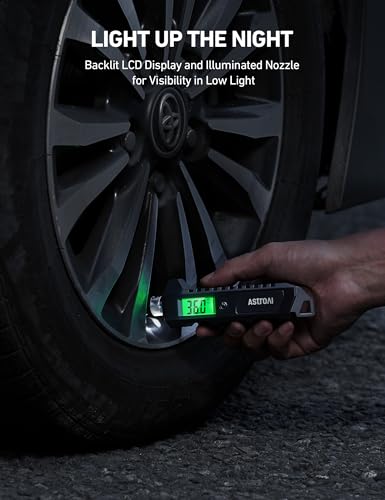 AstroAI Digital Tire Pressure Gauge, 230 PSI 4 Settings Heavy Duty for Car Bicycle with Larger Backlit LCD Flashlight and Non-Slip, Black - size: 1 Pack, style: Short Version