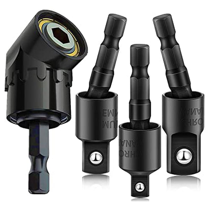CIGOTU Right Angle Drill Adaptor,4-in-1 Impact Drill Bit Extension,360° Rotatable 1/4 3/8 1/2" Impact Grade Socket Adapter Set,105 Degree Angle Screwdriver Drill Bit for Household Workplace Industry - color: 4*black