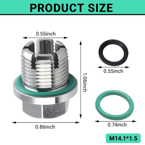 M14.1x1.5 Oversize Piggyback Oil Drain Plug, Stainless Steel Self-Tapping Oil Pan Thread Repair Kit with O-Ring and L-Wrench, Suitable for Most Vehicles