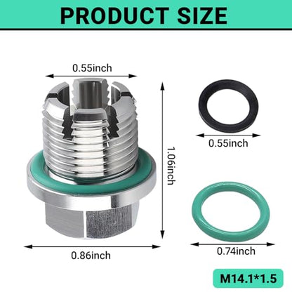 M14.1x1.5 Oversize Piggyback Oil Drain Plug, Stainless Steel Self-Tapping Oil Pan Thread Repair Kit with O-Ring and L-Wrench, Suitable for Most Vehicles