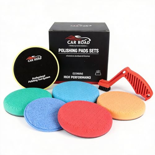 CARROAD 7pc 6.5 Inch Patterned Polishing Pads Kit - Microfiber & Foam Buffing Pads for Orbital/DA Polisher - Scratch & Swirl Removal - Hook & Loop Backing - Washable & Reusable - size: 7pc 6.5inch pattern