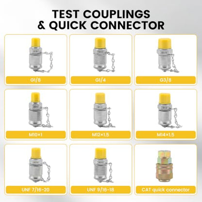 Hydraulic Pressure Test Kit (Essential Kit) | 3 Gauges, 8 Couplings, 1 Quick Connector, 2 Hoses for Excavators, Loaders, Tractors, Forklifts, Construction & Mining