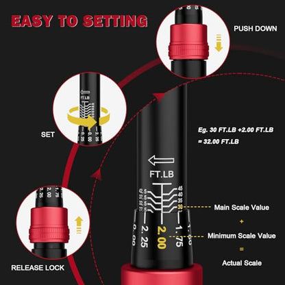 VANPO Torque Wrench 3/8-inch Drive 5-45 Ft-Lb for Spark Plugs,±3% Accuracy | Click Style, 6.8-61Nm, Dual-Direction, 72 Tooth, Aluminum Adjustable Torque Wrench for Bike, Motorcycle & Engine Repair - size: 3/8-Inch(5-45 Ft-Lb/6.8-61 Nm)