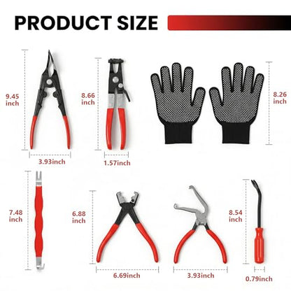 8 Pcs Automotive Electrical Disconnect Pliers Kit with Gloves | High-Carbon Steel Connector Separator, Hose Clamp & Trim Clip Removal Tools for Auto Repair,Automotive Repair Tool Kit