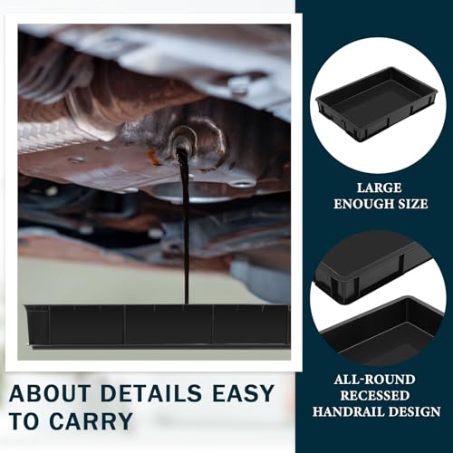 Baderke 1 Pc 24 x 15.5 Inches Oil Drain Pan for Changing Leak Proof Mini Fridge Drip Tray Plastic Oil Change Pan for Mini Fridges Air Conditioners Machinery Under Car (Black,3.74 Inch) - size: 3.74 Inch