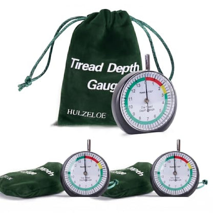 2 Pcs Professional Dial Tire Tread Depth Gauge (Reads in 1/32"), Heavy-Duty Zinc Alloy Casing, Precision Pocket Tool with Case, for Car, Truck, Motorcycle & Bus (black-2Pcs) - color: black-2Pcs