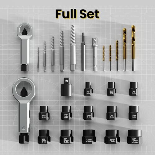 28PCS Bolt Extractor Set, Impact Nut/Bolt Removal Drill Kit, Broken Nut and Bolt Extractor, Cr-Mo Steel, for Removing Socket Screws, Broken Bolts - size: 28-Piece Extractor Set