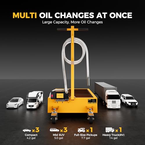 CAMMOO 15 Gal Electric Oil Drain Pan, 110V High-Flow Pump, 9.8 FT Hose, 200 W Motor, 2 Locking Swivel Casters and 2 Directional Wheels Stable, Folding Handle, Heavy-Duty for Trucks, RVs, SUVs, Yellow - color: Yellow