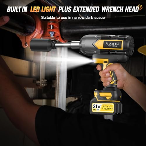 Cordless Impact Wrench 1200 N.m (900Ft-lbs), 1/2 inch Brushless Impact Gun with 2 x 4,0 AH Battery, 5 Sockets & Storage Case, 1 Converter 3/4", 1 Extension, 3 Rubber Rings, for Car/Truck/Home