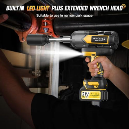 Cordless Impact Wrench 1200 N.m (900Ft-lbs), 1/2 inch Brushless Impact Gun with 2 x 4,0 AH Battery, 5 Sockets & Storage Case, 1 Converter 3/4", 1 Extension, 3 Rubber Rings, for Car/Truck/Home