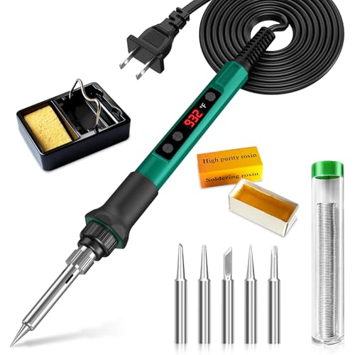 Soldering Iron Kit, 70W Soldering Gun with LED Digital Display, Adjustable Temperature 356-932℉ Solder Kit for Electronics, Includes 5pcs Tips, Stand, Solder Wire, Sponge, Paste, Green - color: Green
