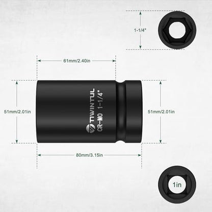 1-1/4” Impact Socket 1" Drive for Semi-Truck & Heavy Equipment | 6 Point Design, CR-MO, ANSI Certified, Heavy Duty Socket 1 Inch Drive for Mining & Construction, Farm Equipment Maintenance - size: 1-1/4'' (1 PCS)