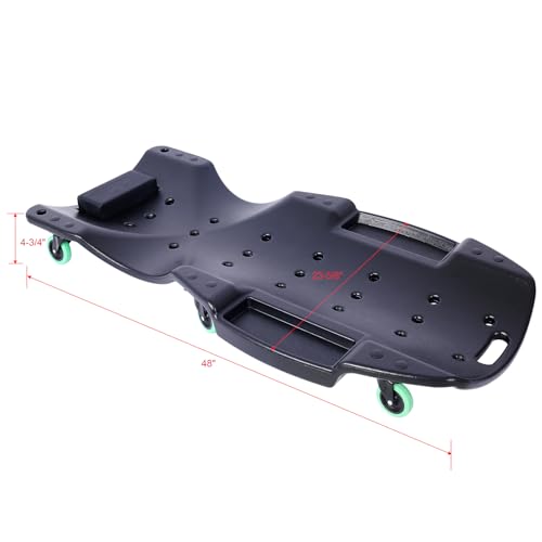 Mechanic Plastic Creeper, 48 Inch Low Profile Creeper with Blow Molded Ergonomic HDPE Body, Padded Headrest & Dual Tool Trays, 440 Lbs Capacity, Car Creeper/Seat for Garage, Shop, Tool Gift (Black) - color: Black