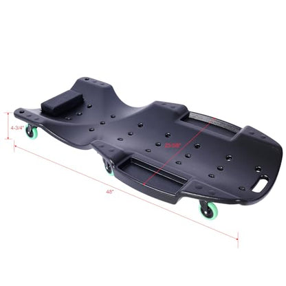 Mechanic Plastic Creeper, 48 Inch Low Profile Creeper with Blow Molded Ergonomic HDPE Body, Padded Headrest & Dual Tool Trays, 440 Lbs Capacity, Car Creeper/Seat for Garage, Shop, Tool Gift (Black) - color: Black