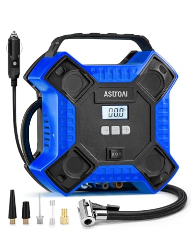 AstroAI Tire Inflator Portable Air Compressor 160PSI, 12V DC (NO AC) 10Ft Cord with Integrated Metal Structure, LED Light Air Pump for Car Tires, Bicycles, Motorcycles and Other Inflatables(Blue) - color: Blue