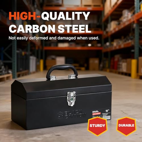 Black Canyon 16 Inch Tool Box, Metal Tool Box, 0.8mm Carbon Steel, Portable&Padlockable, 4 Non-Slip Foot Pads, Ideal for Trailer, Mechanic, DIY-ers, Car Toolbox, Workshops, Garages, Repair Shops - size: 16 IN/STL