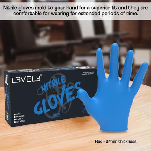 L3 Level 3 Nitrile Gloves - Professional Heavy Duty Disposable Gloves - Latex Free - Fits Snug - Box of 100 - color: Blue, size: Large (Pack of 100)