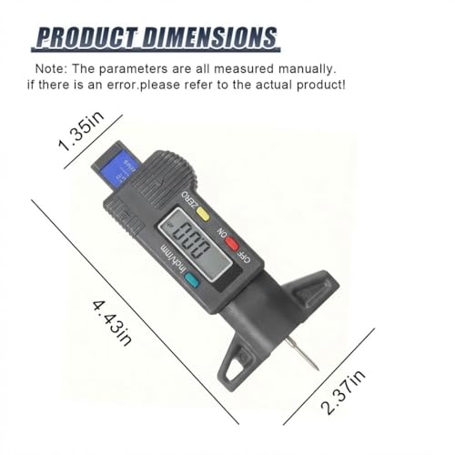 Car LCD Display Tire Tread Depth Gauge, 0.01mm Resolution Digital Car Tire Wear Checker with Inch/MM Conversion, Easy Read Auto Measuring Tool Accessories for Most Tires (Black) - color: Black