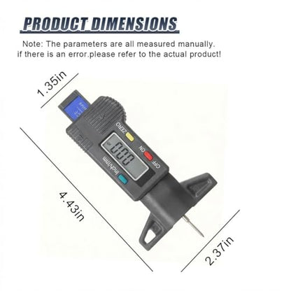 Car LCD Display Tire Tread Depth Gauge, 0.01mm Resolution Digital Car Tire Wear Checker with Inch/MM Conversion, Easy Read Auto Measuring Tool Accessories for Most Tires (Black) - color: Black