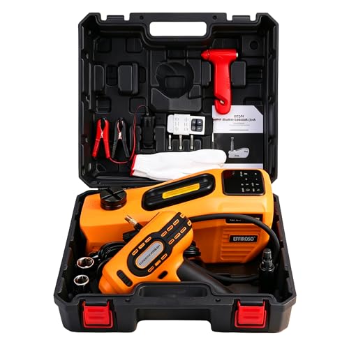 Electric Car Jack 5 Ton 12V Hydraulic Jack Kit with Impact Wrench & Tire Inflator Pump, Wireless Remote & Touch Screen, 3-Mode LED for SUV MPV Sedan Truck – Garage, Roadside, Tire Change