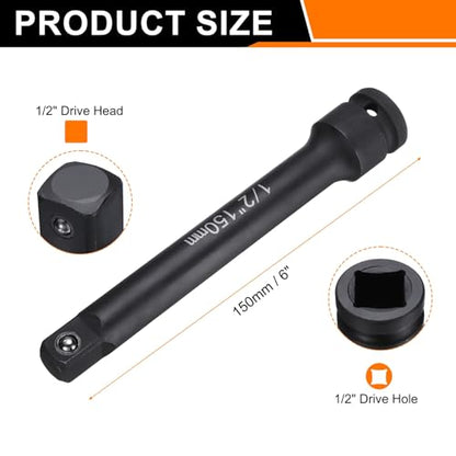 HARFINGTON Impact Socket Extension Bar 1/2" Square Drive 6" Long CR-V Steel Extension Rod Ratchet Wrench Driver Adapter for Axle Nut Sockets, Black - size: 1/2" Square Drive 6" Long