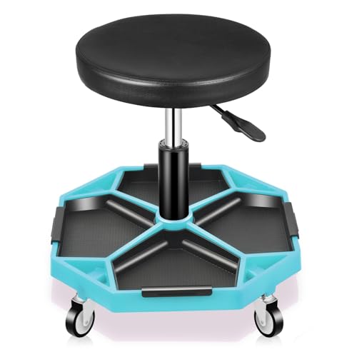 Auto Dynasty Mechanic Stool, Adjustable Rolling Pneumatic Creeper Garage Shop Seat with Tool Tray, 300 LBS Roller Seat for Workshop Auto Repair, Adjustable Height 15.7" to 21", Sky Blue - color: Sky Blue
