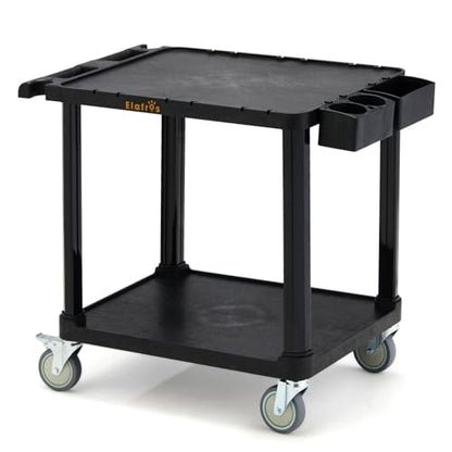 ELAFROS 2-Tier Low Profile Utility Cart, 27.8 x 18 x 26 in | Compact Rolling Cart, 330 lbs Capacity, 4" Swivel Casters, Locking Brakes, Office Home Garage Storage