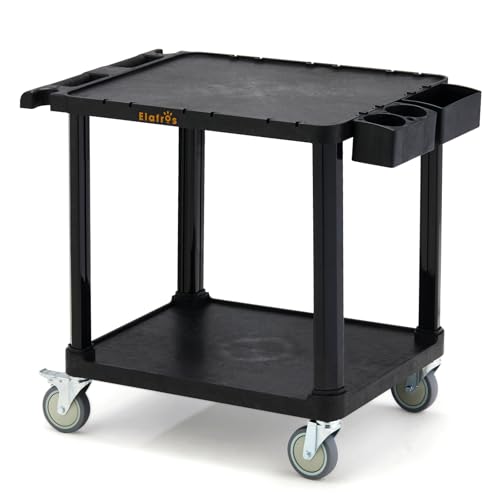 ELAFROS 2-Tier Low Profile Utility Cart, 27.8 x 18 x 26 in | Compact Rolling Cart, 330 lbs Capacity, 4" Swivel Casters, Locking Brakes, Office Home Garage Storage