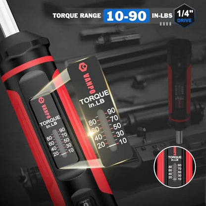 VANPO Torque Screwdriver 10-90 in-lb, 1/4" Drive Precision Driver Set | Inch Pounds Torque Wrench, 60 S2 Steel Bits for Gunsmithing, Bike Repair, Scope Mounting, Maintenance, DIY - size: 10-90In-lb