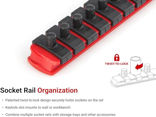 TEKTON 1/2 Inch Drive 2-Rail Socket Organizer Set, Red (20-Tool) | OST22120 | Made in USA - color: Red, size: (20-Tool), style: 2-Rail