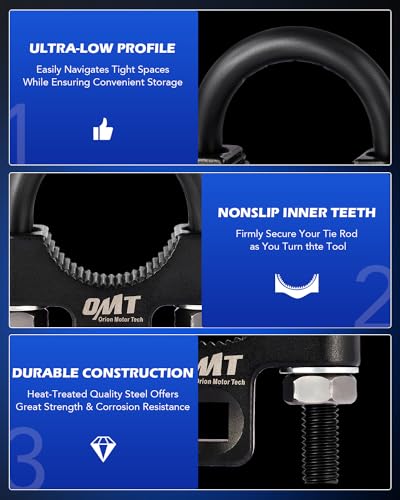 Orion Motor Tech Inner Tie Rod Removal Tool, 3/8'' Low-Profile Inner Tie Rod Tool and 27-44mm Tie Rod End Wrench Tool with 1/2" Drive, Universal Tie Rod Tool