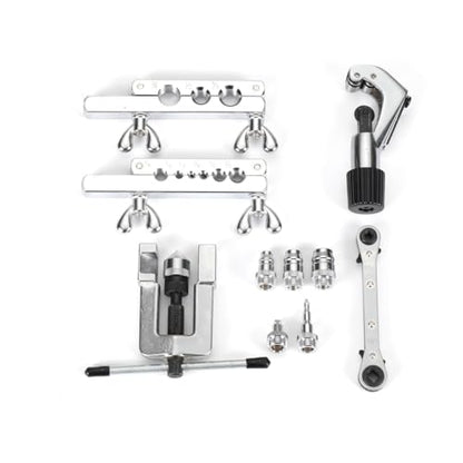 Brake Line Flaring Tool Flaring Tool Kit for Copper Flaring Tool Kit for Copper with Ratchet Wrench and Tubing Cutter for Copper HVAC Water Gas Pipe Brass Magnesium and Soft Steel Lines
