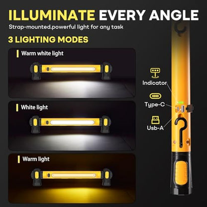 Underhood Work Light, 3000 Lumens COB with 360° Rotating Head, Magnetic Light Bar, 5000mAh Battery, IP54 Waterproof Portable Under Hood Mechanic Light (Green) - color: Green