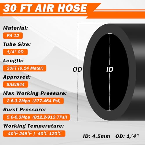 Air Line Kit for Air Spring Bag Suspension with Fittings, 30 FT PA Hose Truck Airbag Line with 1/4 NPT DOT Air Fittings, Replacement Valve for Airbag Suspension in Semi Truck Trailer - size: 7 PCS