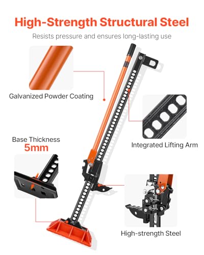 VEVOR Farm Jack with Base, 48" Utility High Lift Farm Jack, 3.18 Ton (7,000 lbs) Capacity Ratcheting Off Road Utility Jacks, Heavy-Duty Lift Jacks with 5.12"-42.5" Lifting Range for Tractor, Truck,SUV - size: 48 inch with Base