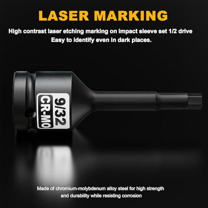 1/2" Drive H9/32-Inch Impact Hex Bit Socket, SAE Allen Bit Socket, Cr-Mo Steel, Removing Loosening Hexagon Bolts - size: 1/2" H9/32 Deep