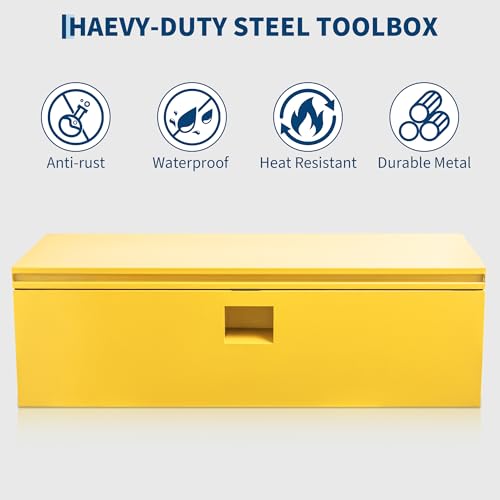Industrial Steel Truck Tool Box w/Gas-Shock Lid, Pry-Resistant Security & Weatherproofing Toolbox Organizer Chest Fits Pickup, Truck Bed, RV, Trailer - color: Yellow, size: 15X15X30 inch