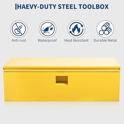 Industrial Steel Truck Tool Box w/Gas-Shock Lid, Pry-Resistant Security & Weatherproofing Toolbox Organizer Chest Fits Pickup, Truck Bed, RV, Trailer - color: Yellow, size: 15X15X24 inch