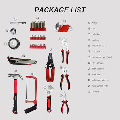 238-pcs Tool Sets Portable Mechanics Tool Box with Lock, Carbon Steel Hand Tool Storage Box for Auto Repair, Garage, Warehouse, Workshop, Repair Shop - size: 238pcs - Black&Red
