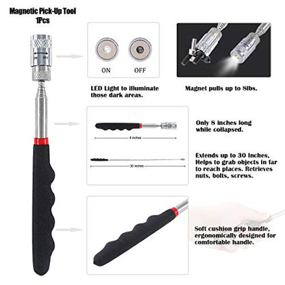 Glarks 10 In 1 Heavy Duty Hook and Pick Set, 9Pcs Precision Scraper, Hook and Pick with a 19 to 69 CM Telescopic Magnetic Pickup Tool For Removing Gaskets, Springs, Oil Seals, O-rings