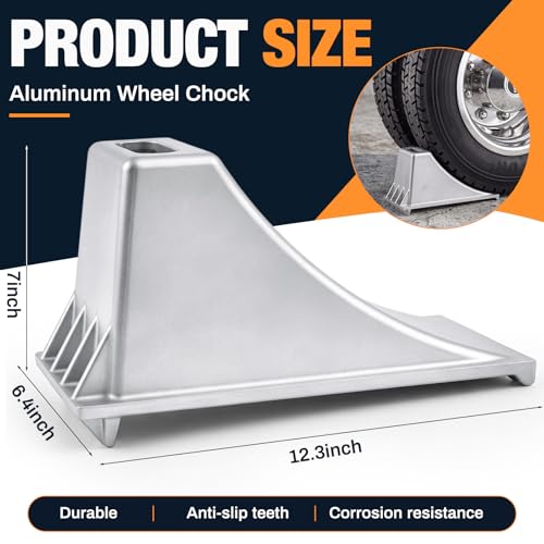 Outus 1 Pcs Aluminum Wheel Chock, 12.25 x 6.25 x 7 Inch Anti-Slip Wheel Stopper with Rugged Teeth Base for Heavy Duty Truck Trailer Rv Semi Truck Garage Tire Chock Extra Stability
