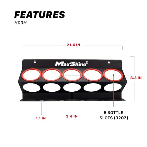 Maxshine Universal Detailing Spray Bottle Holder – Mobile Detailing & Car Garage Organizer, Holds 5 Bottles (16/32oz) with 4 Small Holes – Lightweight Design, Easy Wall Mounting (Blank)