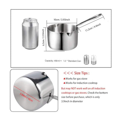 IMEEA 10oz/300ml Mini Butter Warmer Pot 18/10 Stainless Steel Small Sauce Pan with Dual Pour Spouts for Milk, Coffee, Single Serving - size: 10 fl oz