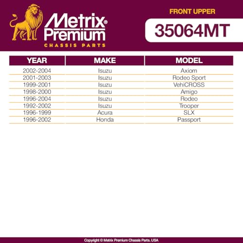 Metrix Premium Chassis Parts Ball Joint Fits Isuzu Axiom 02-04, Rodeo Sport | 01-03, Amigo 98-00, Rodeo 96-04, Trooper 92-02, Acura SLX 96-99, Honda Passport 96-02, Front Upper, Replacement K90685 - size: 35064MT