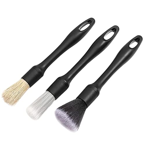 Car Detailing Brushes Set,Multi-Purpose Car Detailing Brushes,Boar Hair Detail Brush,Car Detail Cleaning Tool,Car Detailing Brush for Cleaning Dashboard,Air Vents,Car Interior Wheels Emblems (3pcs)