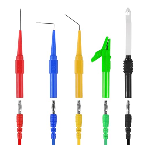 30Pcs Back Probe Kits, Banana Plug to Copper Alligator Clip Automotive Test Leads Set with Alligator Clips Wire Piercing Probes, 15PCS Back Probe Pins for Car Repairing Diagnostic 5 Colors