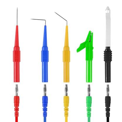 30Pcs Back Probe Kits, Banana Plug to Copper Alligator Clip Automotive Test Leads Set with Alligator Clips Wire Piercing Probes, 15PCS Back Probe Pins for Car Repairing Diagnostic 5 Colors