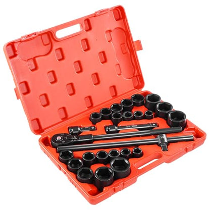 VEVOR Impact Socket Set, 3/4 Inches Socket Assortment, Drive Socket Set Impact Standard SAE (7/8 Inches to 2 Inches) & Metric Sizes (22 mm-50 mm), 27 Piece Standard Impact Sockets - style: 3/4" 27PCS