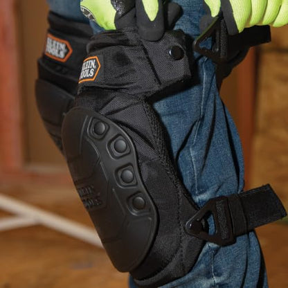KLEIN TOOLS 60344 Knee Pads, Hinged Gel Knee Pads with Slip Resistant Rubber Caps, Quick-Release Clips and Adjustable Straps, Black